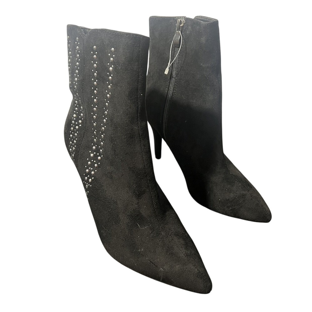 NY&C Women's Black Faux Suede Studded Ankle Boots Pointed Toe Stiletto Size 7‎